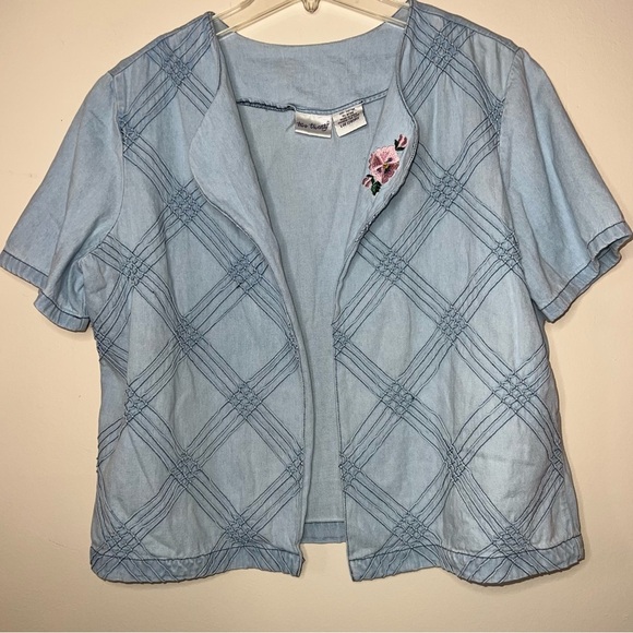 Vintage Two Twenty Cotton Denim Embroidered Open Front Top Size Large - Picture 10 of 16